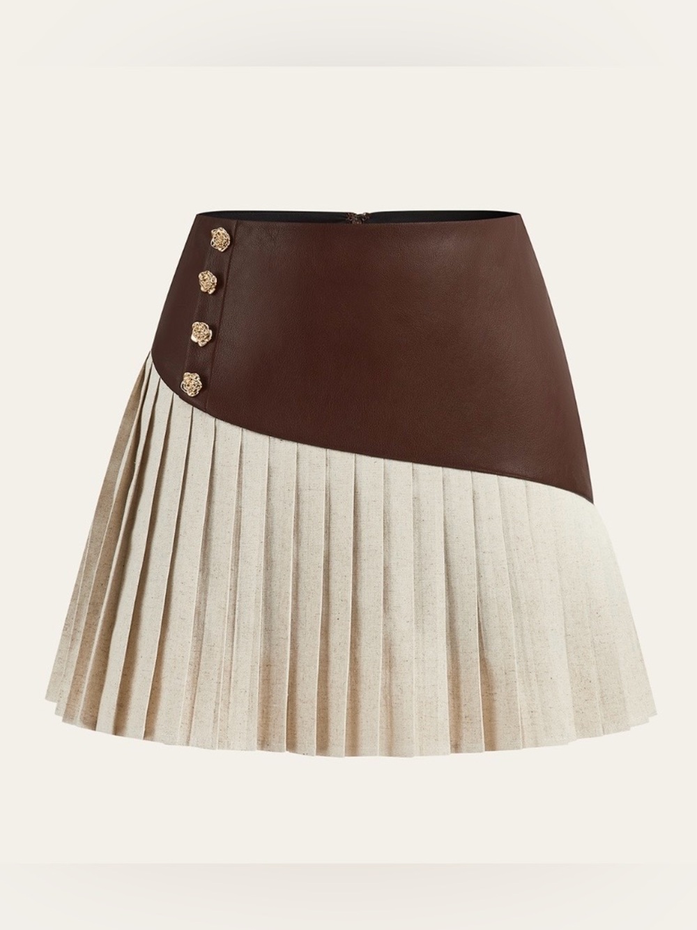 NEW Commense Vegan Brown and Cream Pleated Mini Skirt w/Builtin Shorts Size XL